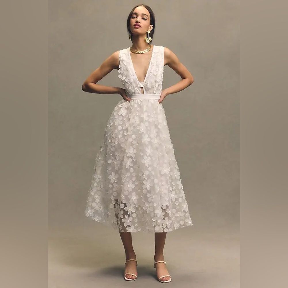 New BHLDN Stevie Sleeveless V-Neck Floral Appliqué A-Line Midi Dress Size S